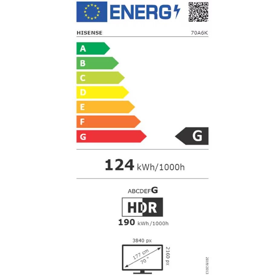 Televizor LED Smart HISENSE 70A6K, UltraHD 4K, HDR, 178 cm, Clasa G, Gri