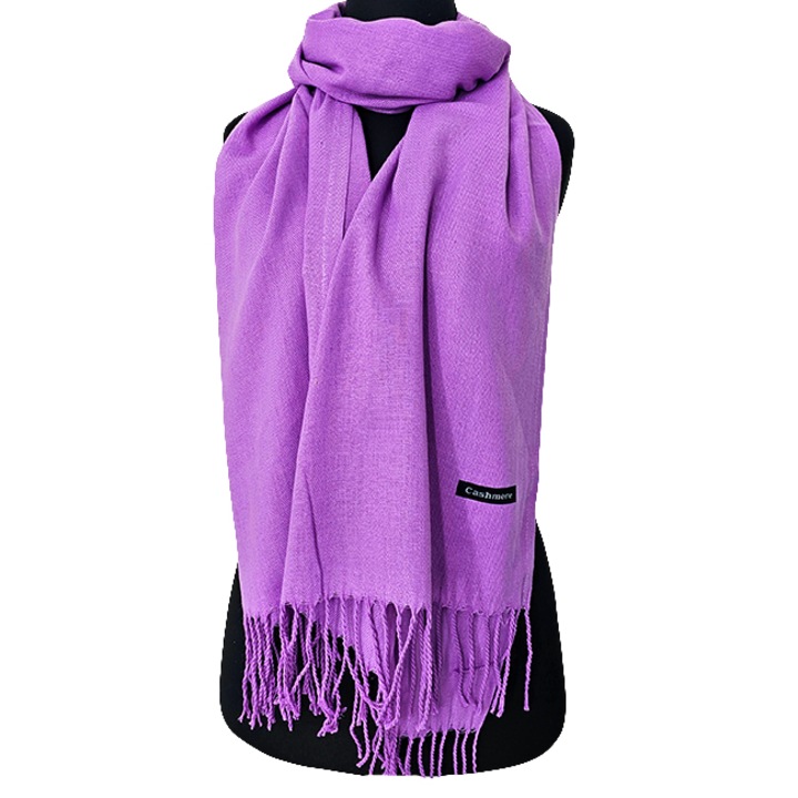 Esarfa tip sal Belladona, din material subtire, cu franjuri si emblema, Mov, 180x65