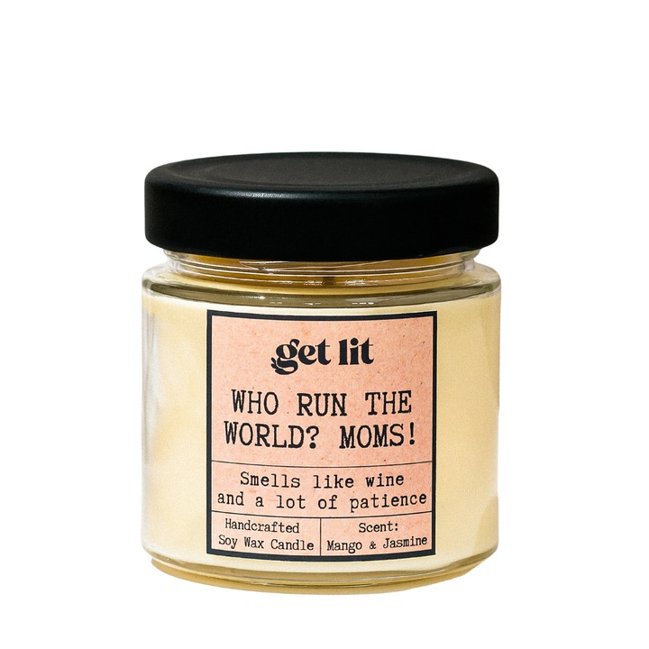 Ароматизирана свещ от соев восък Get Lit, Who run the world MOMS, манго и жасмин, 180 гр.