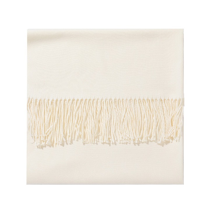 Esarfa pentru femei, Aisdelu®, Casmir, Cu franjuri, Tip sal, Mare, 200x68 cm, Crem