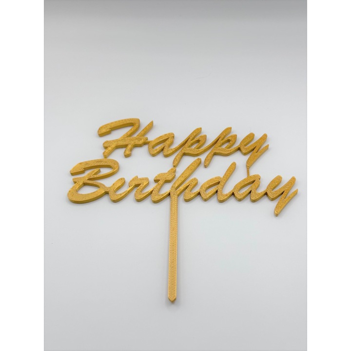 3D топер за торта "Happy Birthday", златист цвят, 10x15x0,3 см