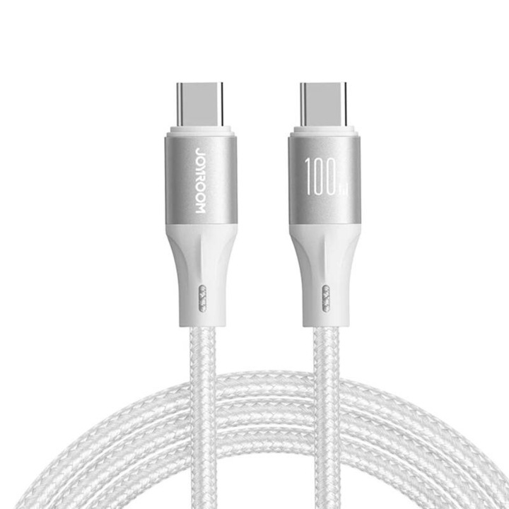 Cablu pentru incarcare si transfer de date Joyroom Light-Speed SA25-CC5, USB-C la USB-C, 100W, 5A, 480 Mbps, 1.2 m, Alb
