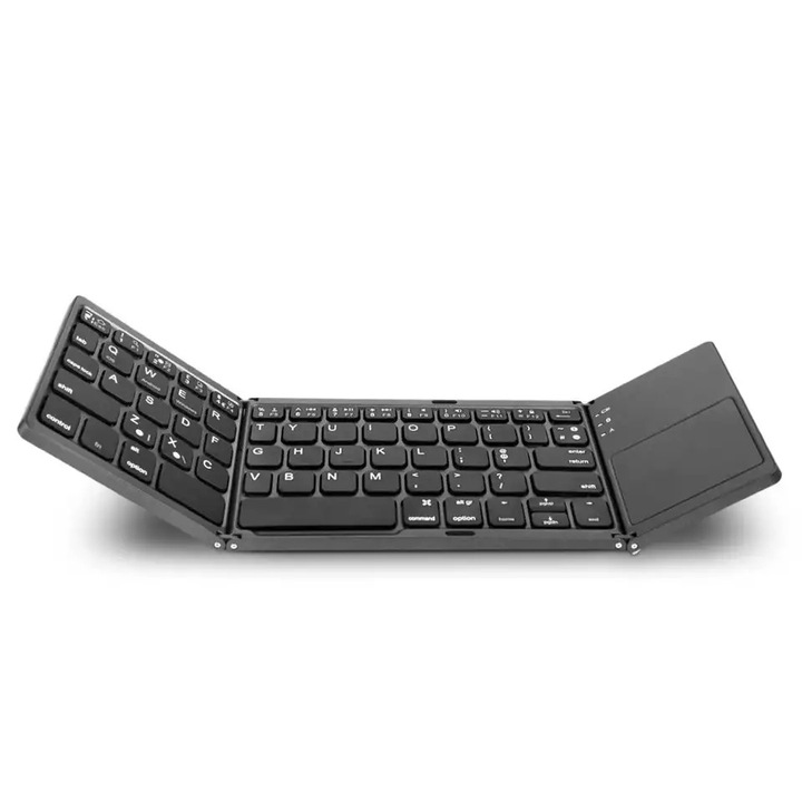 Tastatura mini pliabila, portabila, Wireless, Bluetooth, pliabila tripla, cu touchpad, subtire, Negru