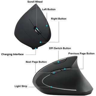Mouse Verticale Wireless ELLENNE – Ergonomico WiFi 1600DPI, Nero