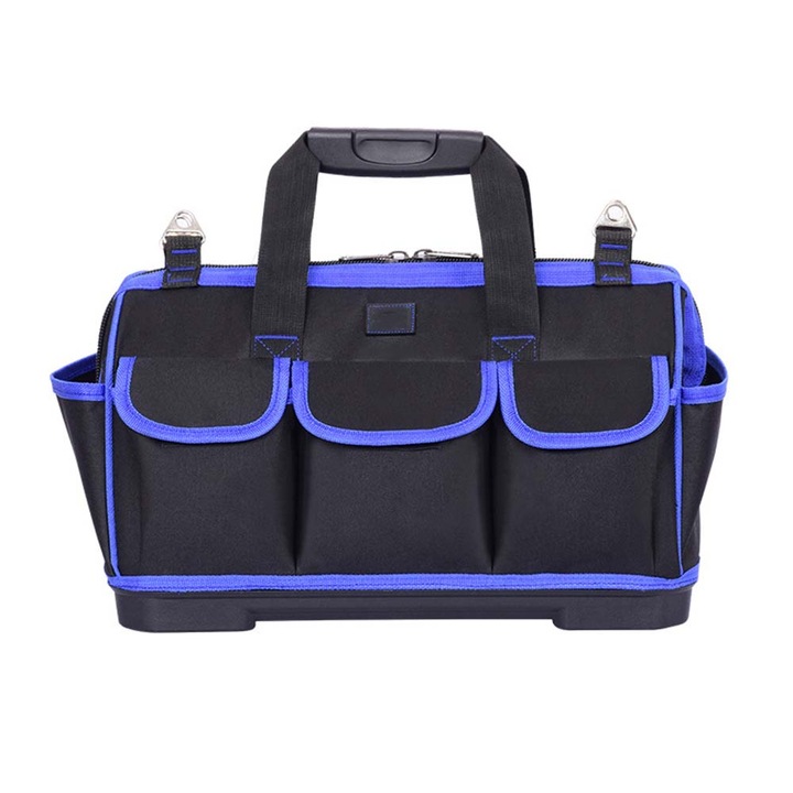 Dollcini Wide Mouth Tool Bag Органайзер за съхранение и транспортиране на инструменти, Heavy Duty Tool Bag, Wide Mouth Tool Bag с вътрешен джоб, 432181, Черен, 50x30x25 см