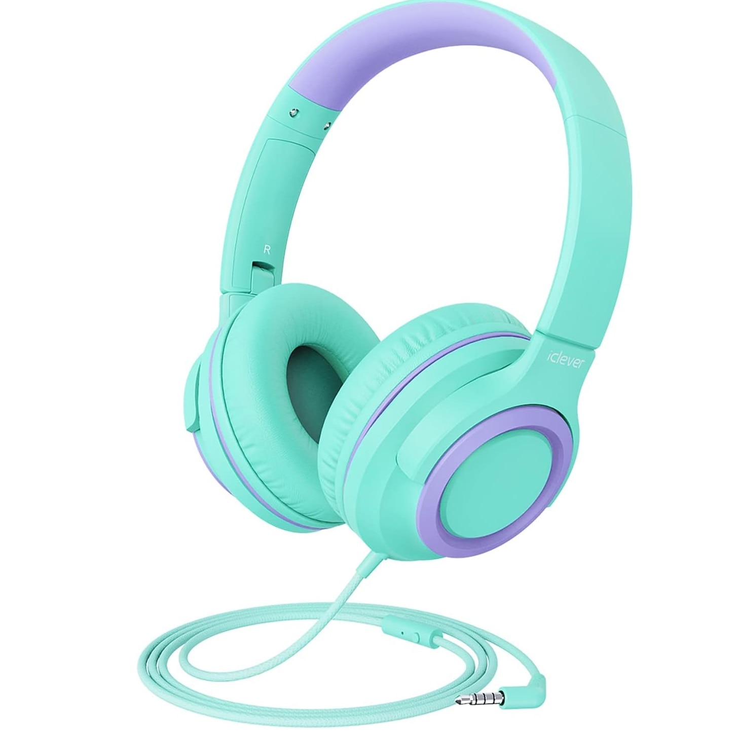 Casti, iClever, HD stereo, 40mm drivere, jack 3.5mm, functie partajare sunet, microfon incorporat, pentru copii, verde deschis