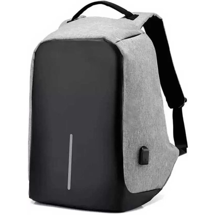 Hátizsák BP-01 laptop 15,6", többfunkciós, vízálló, USB töltőporttal, 41X30X14 cm, szürke