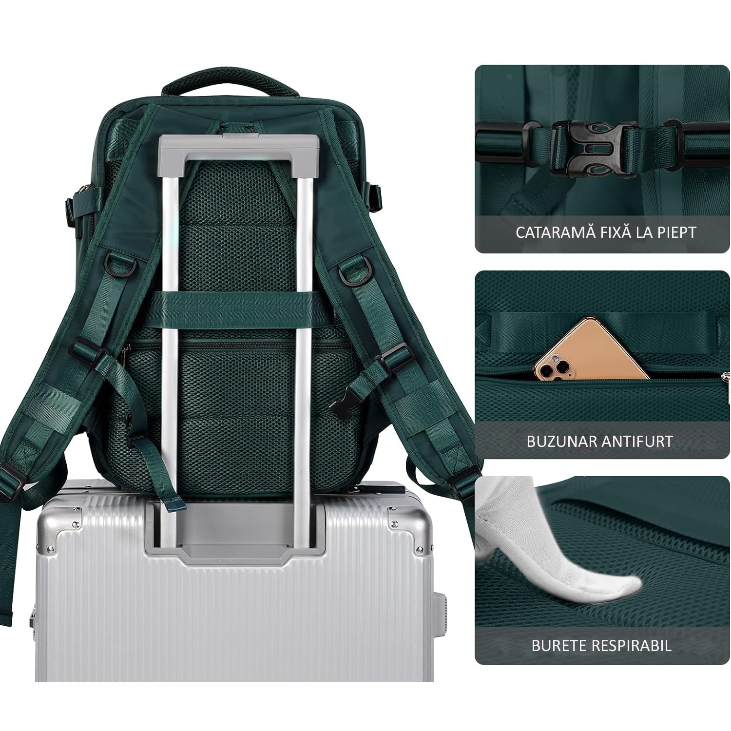 Rucsac Laptop, Calatorie, Multifunctional, 35 L, Impermeabil, 42x30x20 cm, Turcoaz inchis, OBRALIX®