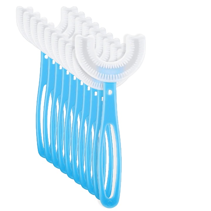 10 db U alakú fogkefe készlet gyerekeknek, Naimeed D4376, 360°-os fogtisztítás, kék