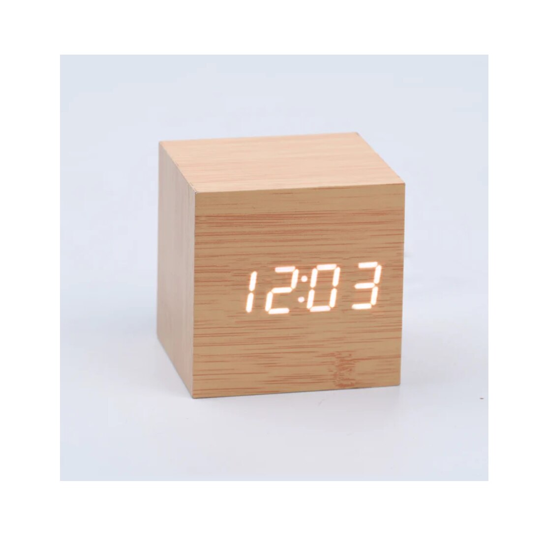 Ceas Digital Led Ceas digital LED, Cub, textura Lemn, Wood Style, afisare Ora, Data ...