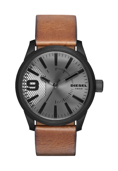 Diesel Черен часовник с кафява кожена каишка
