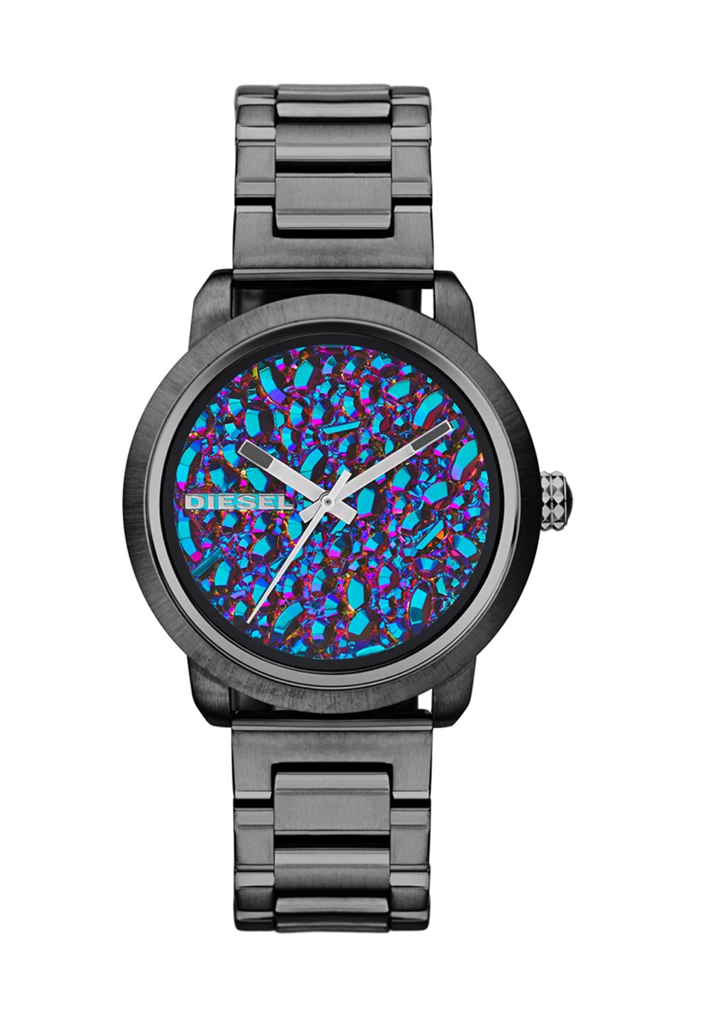 Ceas gri hematit cu cadran geoda albastru aqua cu violet