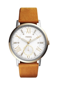 Fossil Ceas auriu cu o curea maro de piele Fossil Ceas auriu cu o curea maro de piele