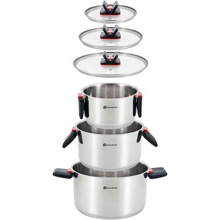 Set 3 oale cu capac (6 piese) Schmitter, inductie, inox, 16x10cm/1.9L, 20x12.5cm/3.6L, 24x16.5cm/7L