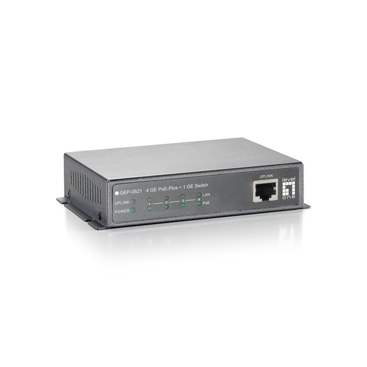 Switch LevelOne GEP-0521, 4xPoE, 5xLAN, 10/100/1000 Mbps, Rack, 115W