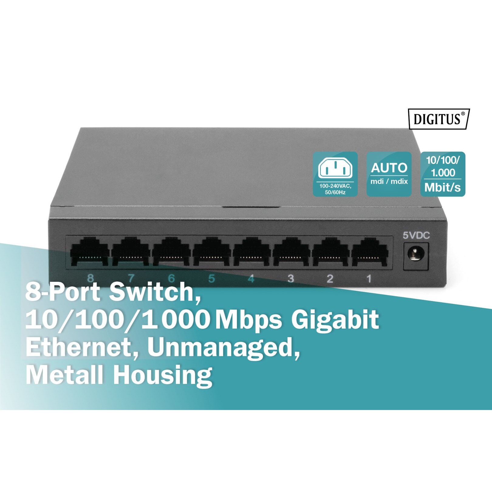 Digitus DN-80066 8-Port Gigabit Ethernet Switch, Switch - eMAG.hu