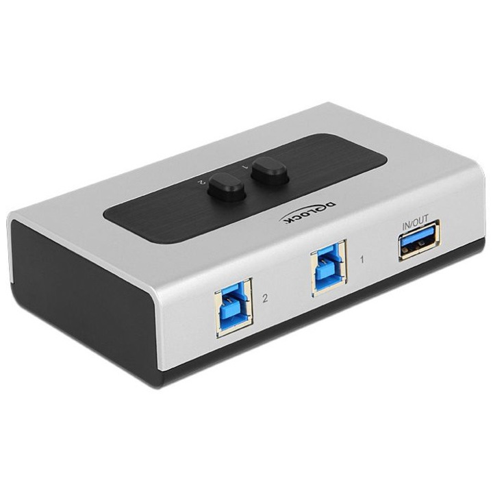 USB3.0 2 porturi comutator manual bidirectional, DeLock, Argintiu