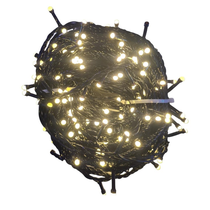 Karácsonyi installáció, 24 m, Lineáris, Meleg fehér, 300 kis LED, fekete drót, fényfüzér a fához