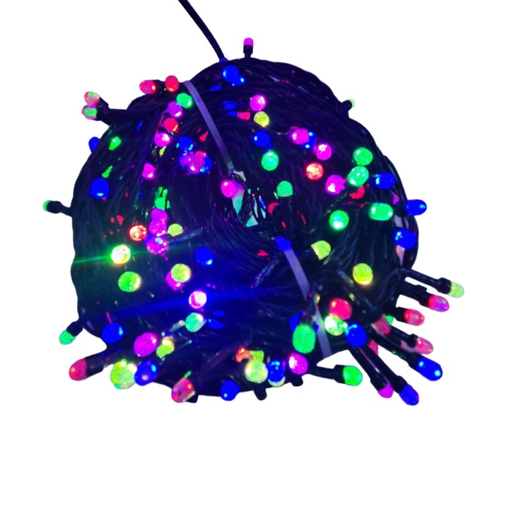 Karácsonyi installáció, 5 m, Lineáris, Többszínű, 60 db kis LED, fekete drót, fényfüzér a fához