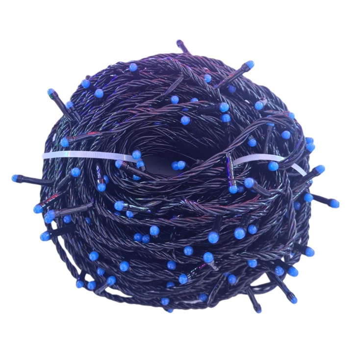 Instalatie de Craciun, 5 m, Liniara, Albastru, 60 leduri mici, fir negru, ghirlanda luminoasa pentru brad