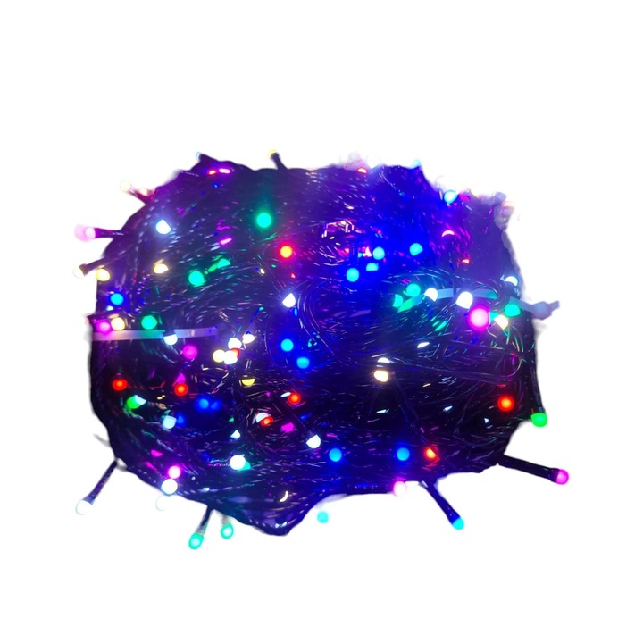 Karácsonyi installáció, 24 m, Lineáris, Többszínű, 300 kis LED, fekete drót, fényfüzér a fához