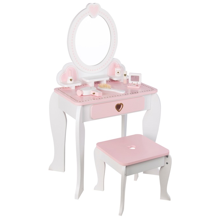 Masuta de toaleta Kinga roz pentru copii cu accesorii si scaun