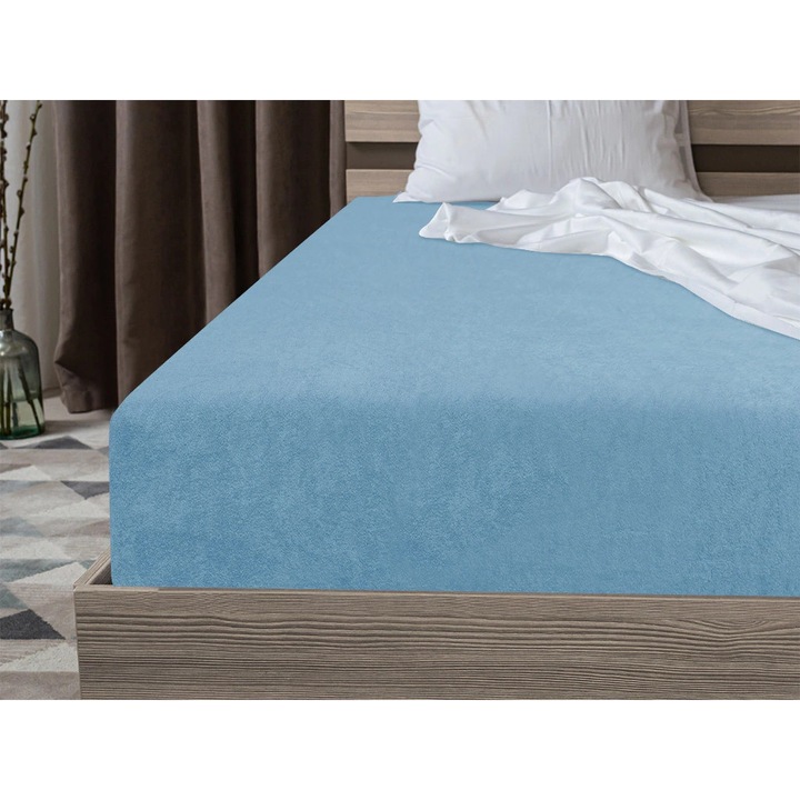 Cearsaf Frotir cu elastic 90x200 cm albastru deschis