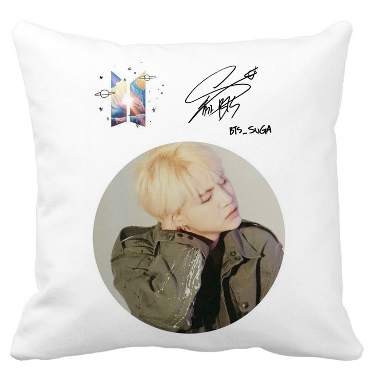 Fata de Perna Decorativa BTS Jungkook, 40x40 cm, Alba, Mata
