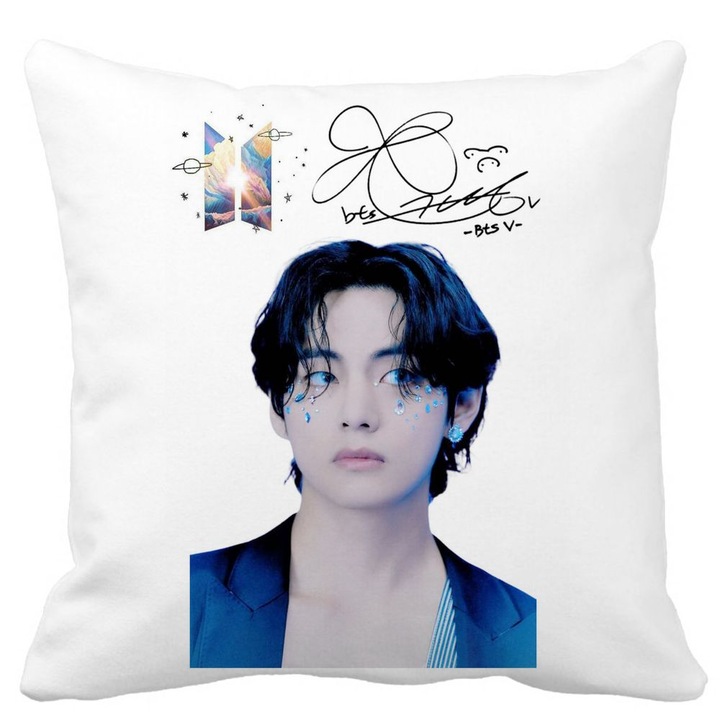 Személyre szabott BTS Army színes párna, 40x40 cm, fehér, matt, levehető huzat, fújtató