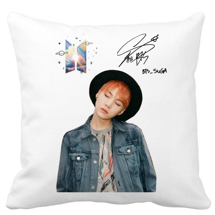 BTS Suga 2 dekoratív párnahuzat, 40x40 cm, fehér, matt