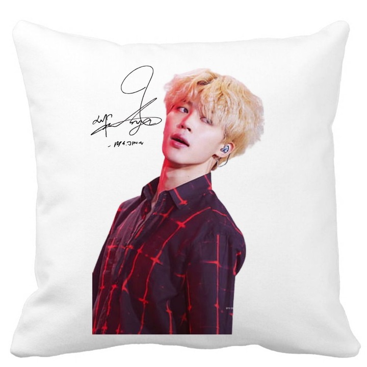 Dekoratív párnahuzat BTS Jimin 2, 40x40 cm, fehér, matt