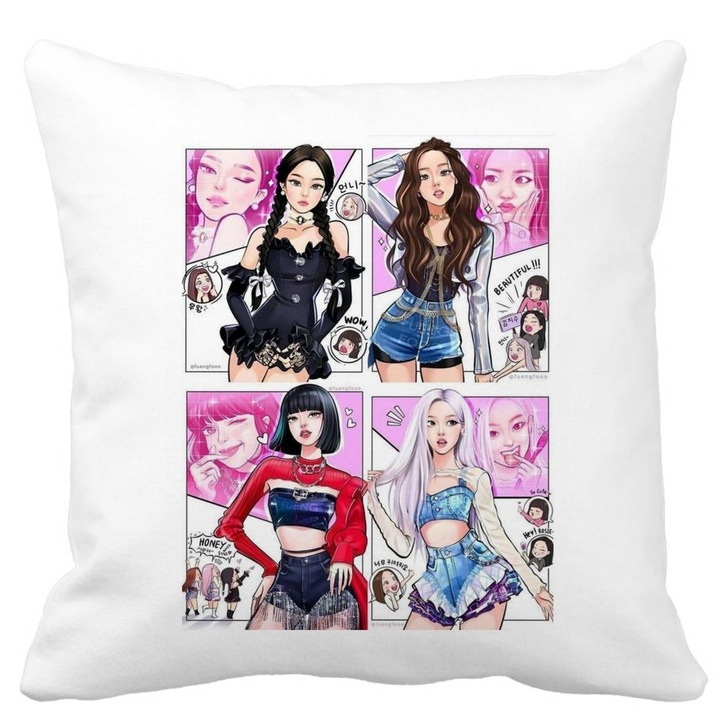 BlackPink dekoratív párnahuzat, 5-ös modell, 40x40 cm, fehér, matt