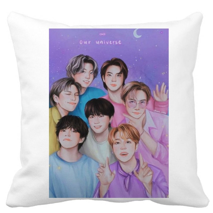 Fata de Perna Decorativa BTS Army 2, 40x40 cm, Alba, Mata