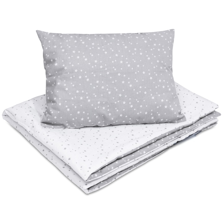 Set de lenjerie de pat bumbac pentru copii mici, cu umplutura pilota pentru copii 135x100 cm si perna 60x40 cm polaris