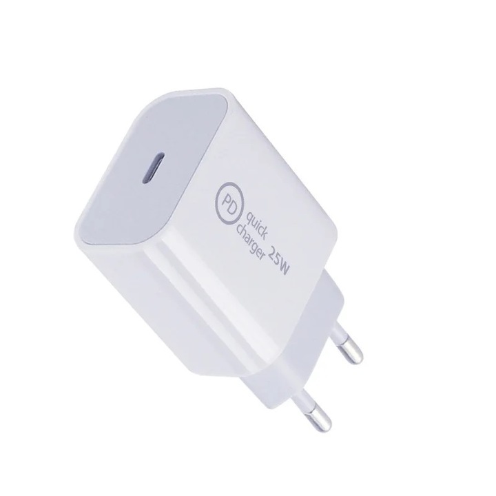 Incarcator priza universal OZ Quick Charge PD/USB-C max 20W, incarcare rapida, compatibilitate universala, USB-C cu Multiple Protectii, Alb