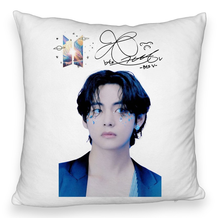 Пухкава цветна декоративна възглавница BTS Army, 40x40 см, подвижна калъфка, духало