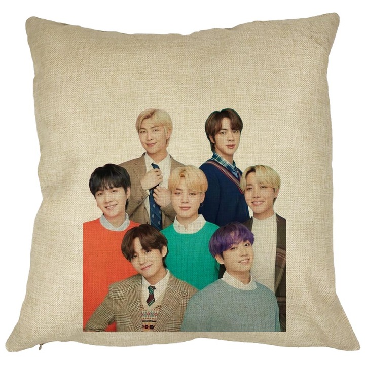 BTS Army dekoratív párna aláírásokkal, 40x40 cm, levehető huzat, fújtató