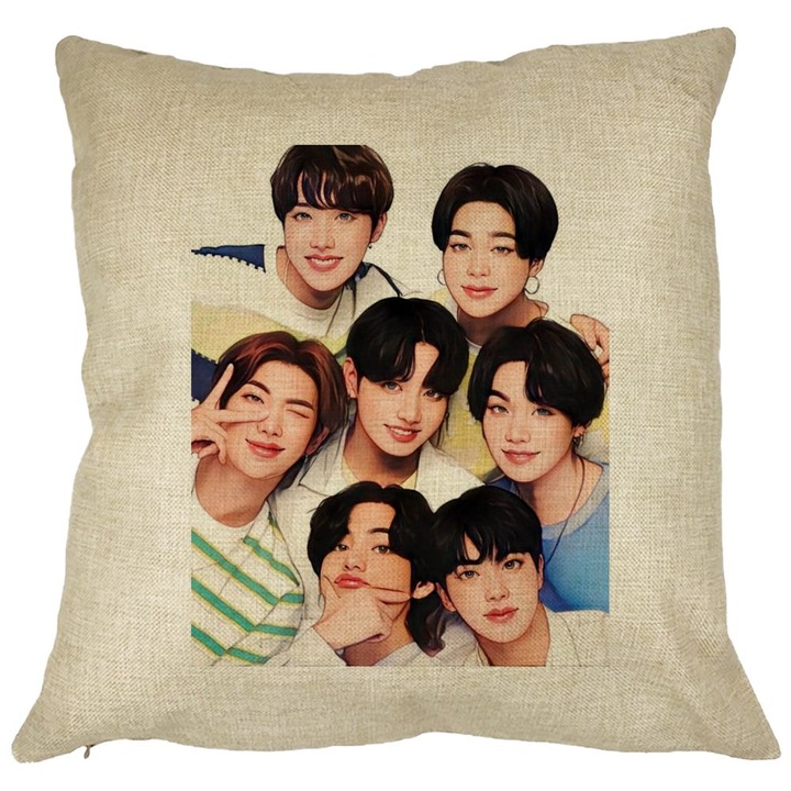 Személyre szabott BTS párna, Model 1, 40x40 cm, Levehető huzat, Fújtató