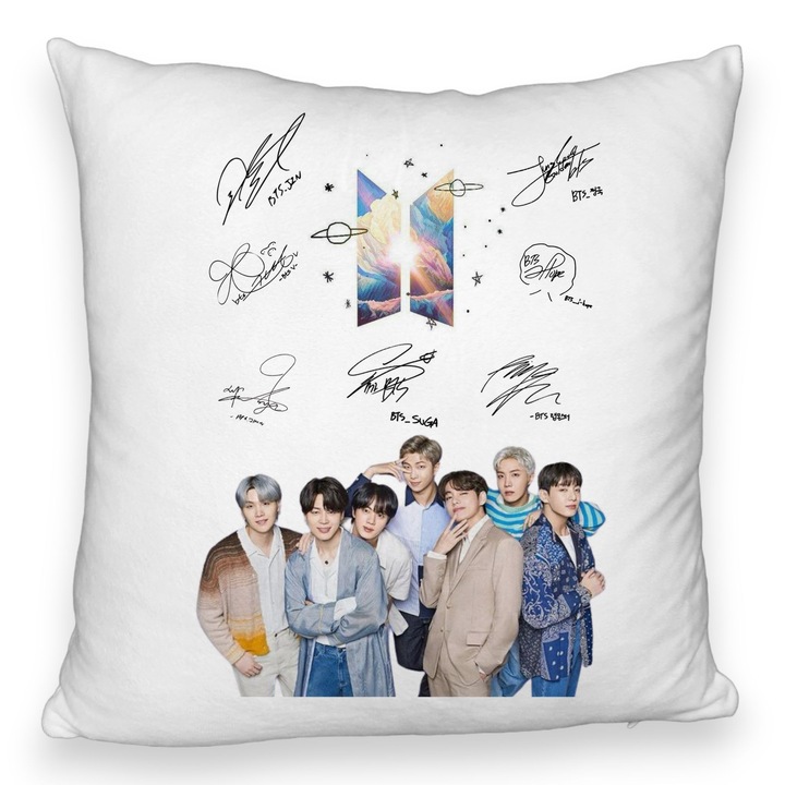 Személyre szabott párna Fluffy BTS Army jellegzetes kabátokkal, 40x40 cm, levehető huzat, fújtató