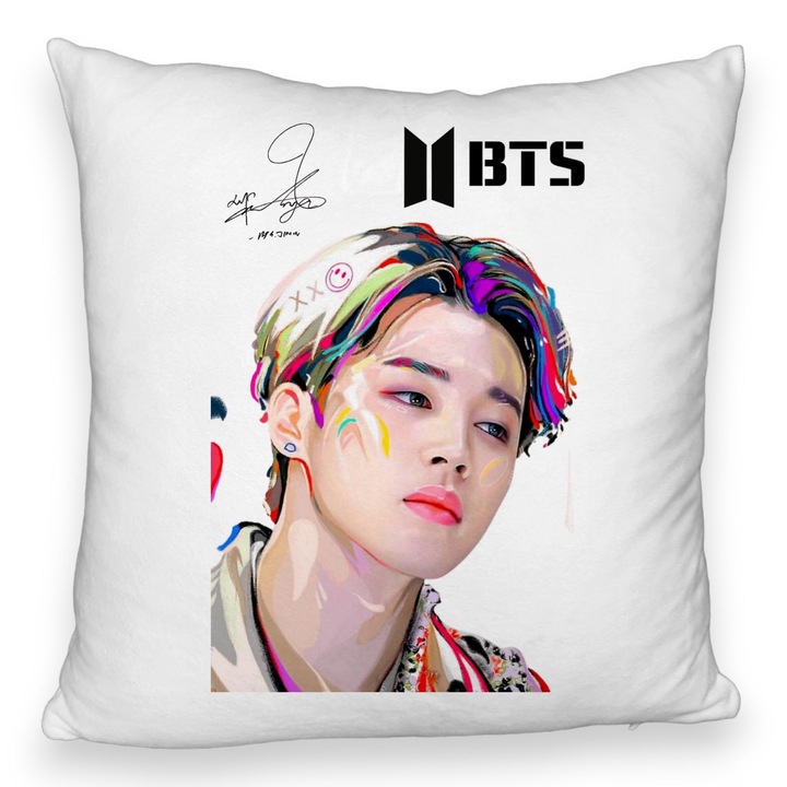 BTS Jimin Fluffy dekoratív párna, 40x40 cm, levehető huzat, fújtató