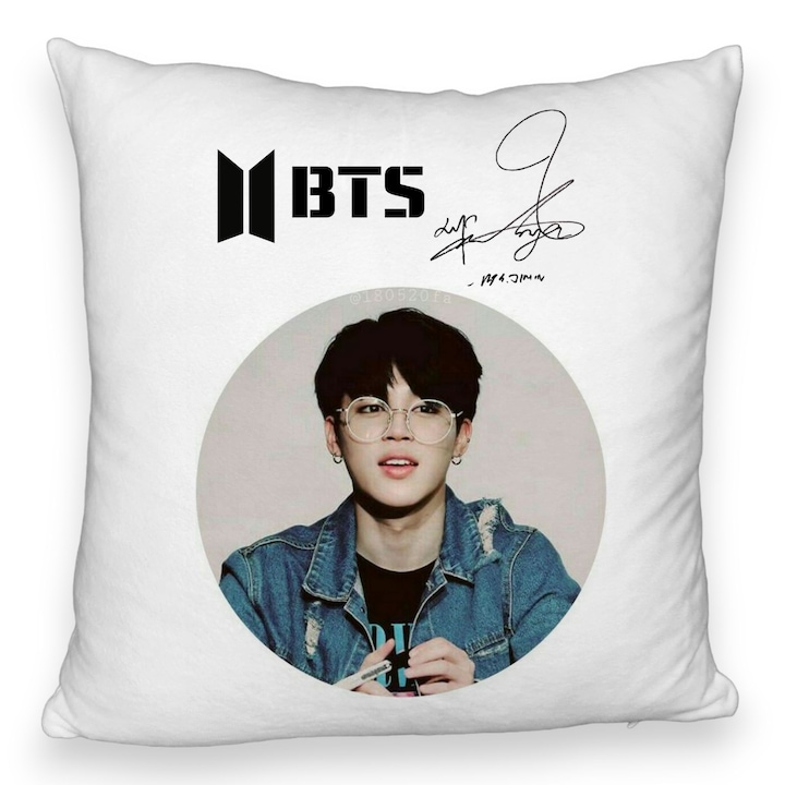 BTS Jimin Fluffy dekoratív párna, 40x40 cm, levehető huzat, fújtató