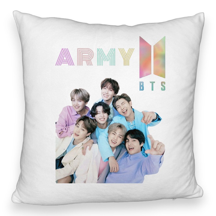 Személyre szabott párna Fluffy BTS Army 2 aláírással, 40x40 cm, Levehető huzat, Fújtató