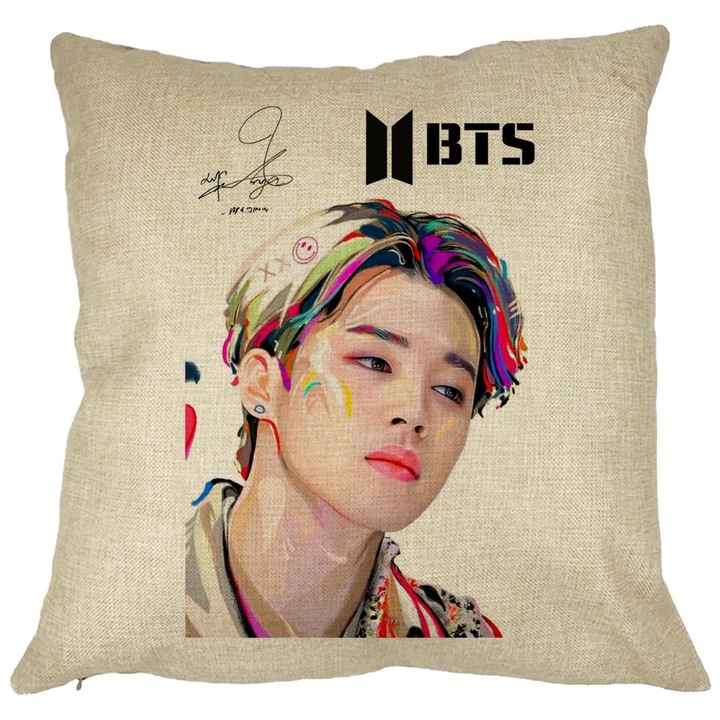 Jimin BTS dekoratív párna, 40x40 cm, levehető huzat, fújtató