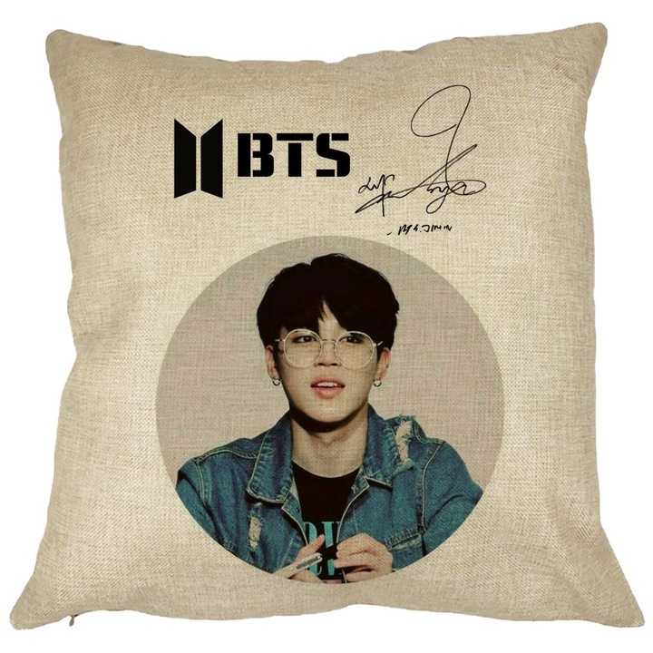 BTS Jimin díszpárna, 40x40 cm, levehető huzat, fújtató