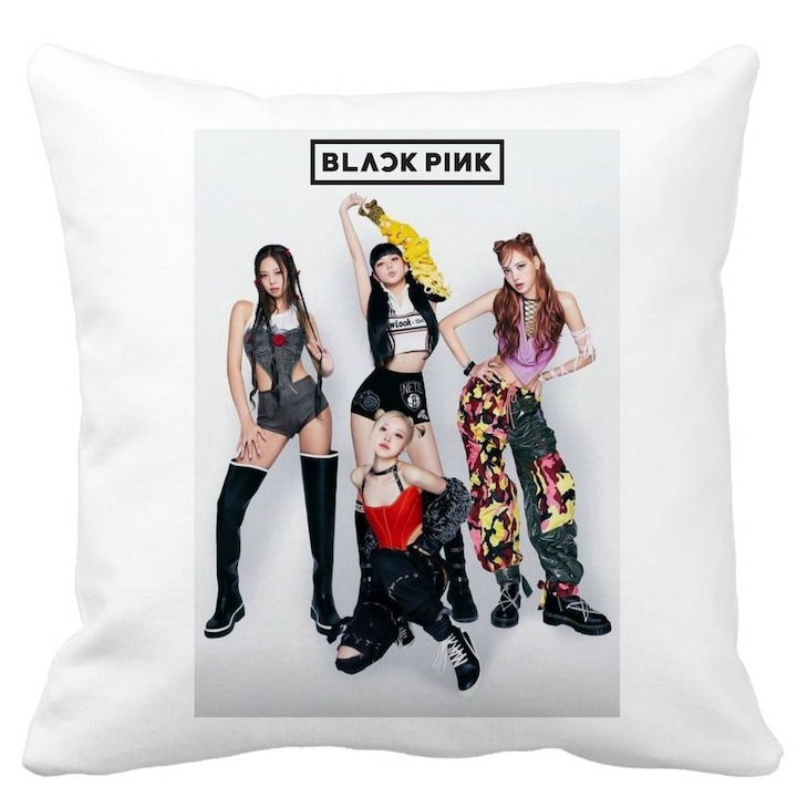 BlackPink dekoratív párna, 2-es modell, 40x40 cm, fehér, matt, levehető huzat, fújtató