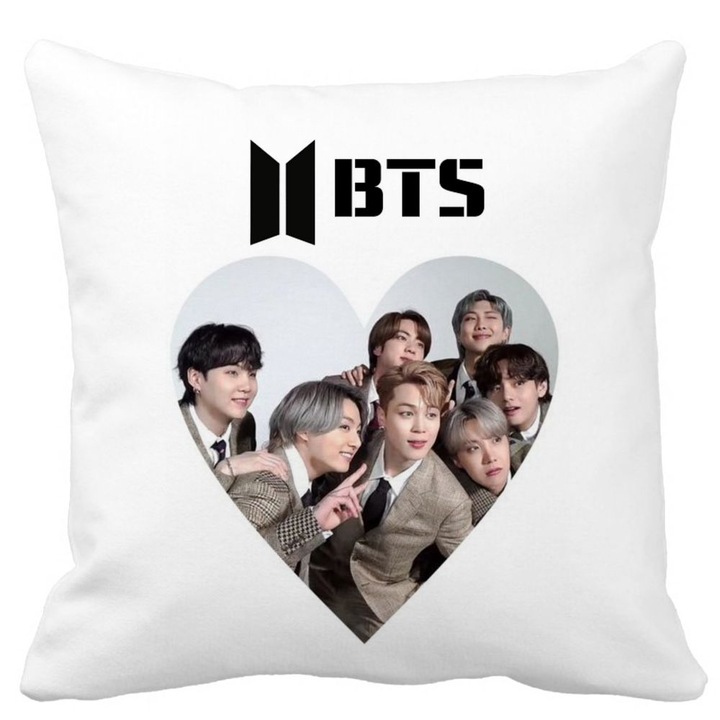 OEM BTS Army 4 dekoratív párna, 40x40 cm, fehér, matt, levehető huzat, fújtató