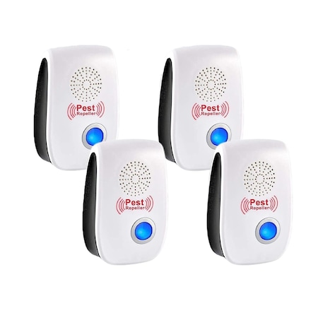 Set 4 aparat cu ultrasunete pest repeller, Aisdelu®, anti rozatoare, gandaci, sobolani, insecte, ideal pentru acasa, garaj, depozit, birou, hotel, suprafata mare de acoperire 300m patrati, Alb