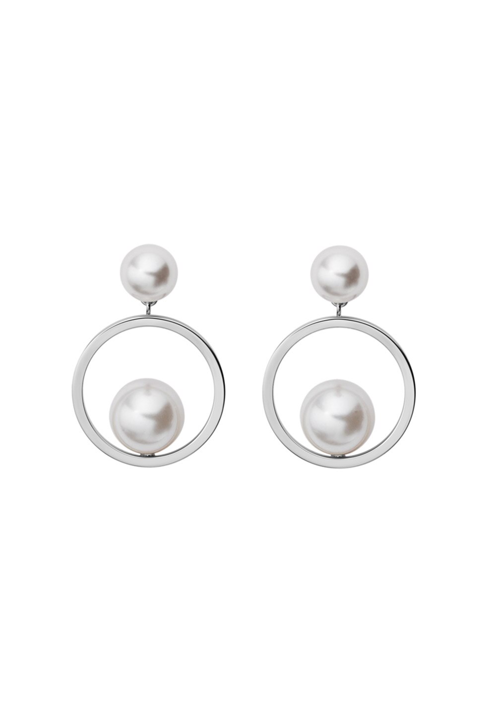 Skagen Cercei drop argintii cu tija si perle sintetice