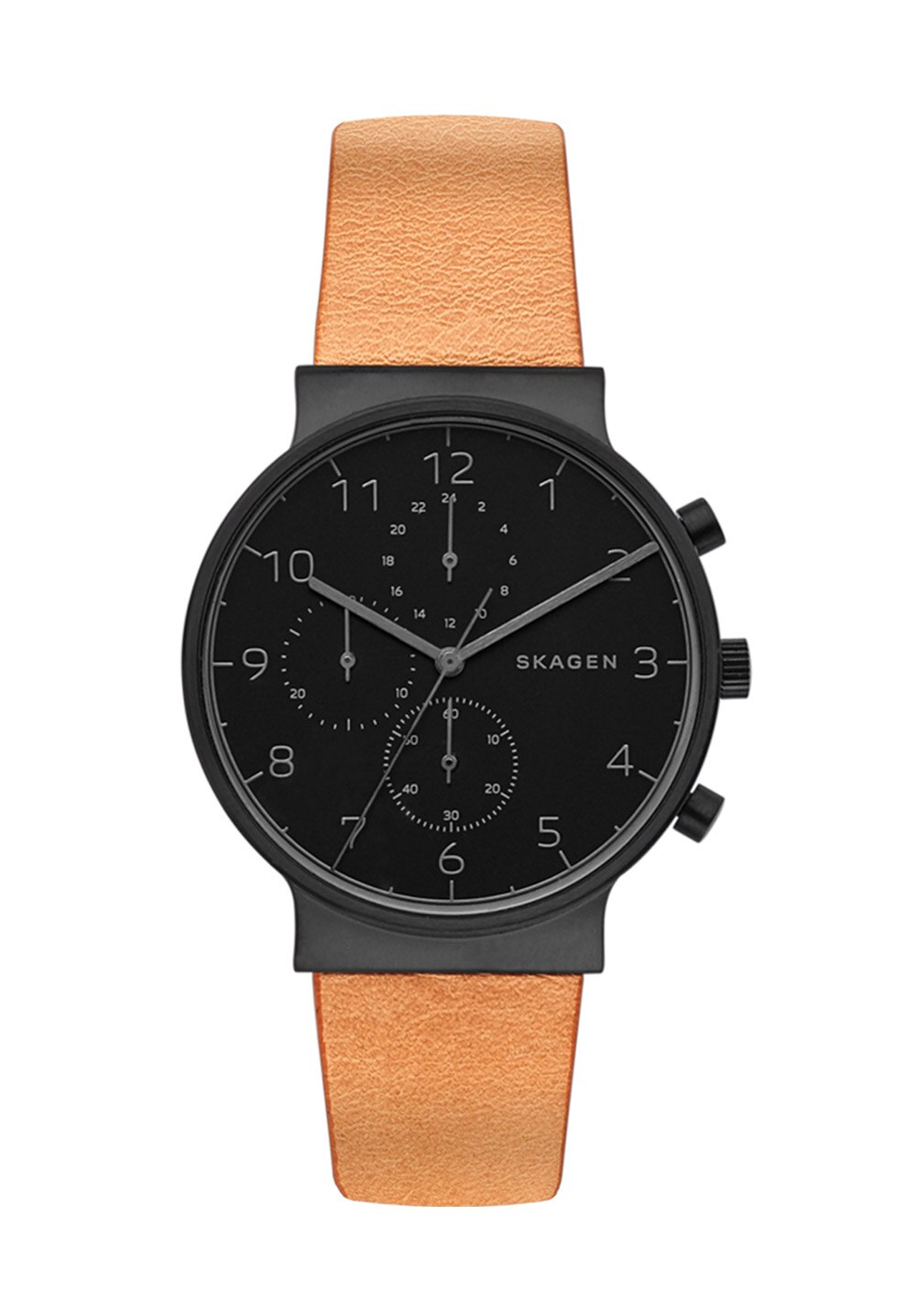 Skagen Ceas cronograf maro deschis cu o curea de piele