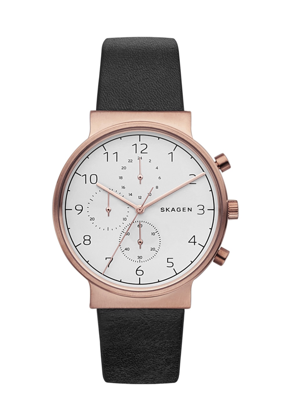Skagen Ceas cronograf maro inchis cu o curea de piele